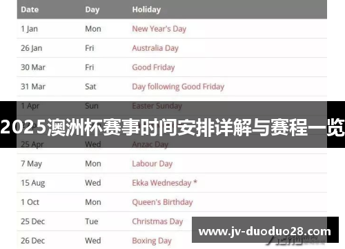 2025澳洲杯赛事时间安排详解与赛程一览 2025澳洲杯赛事时间安排详解与赛程一览