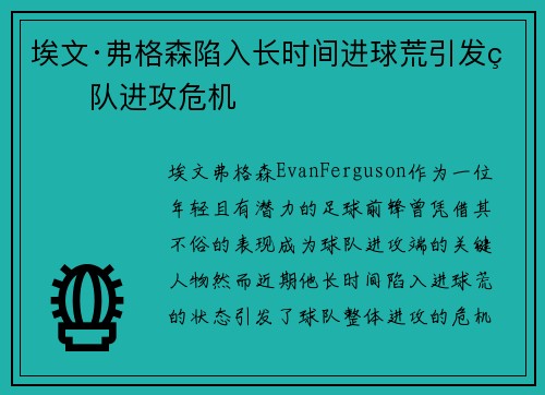 埃文·弗格森陷入长时间进球荒引发球队进攻危机