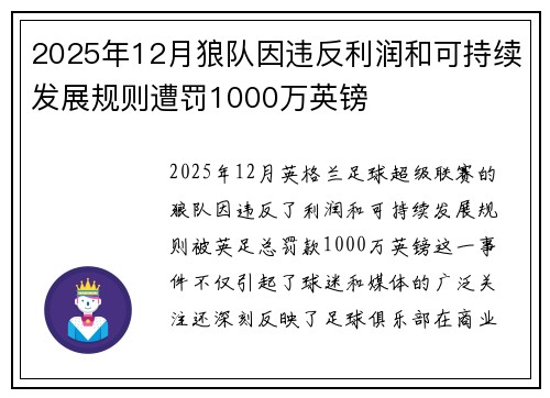 2025年12月狼队因违反利润和可持续发展规则遭罚1000万英镑